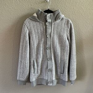 Billabong Jacket Womens Large Gray Sherpa Lined Hooded Button Up Knit Sweater